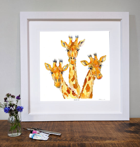 Three Giraffes Art Picture framed Nursery Decoration designed by artist Sheila Gill