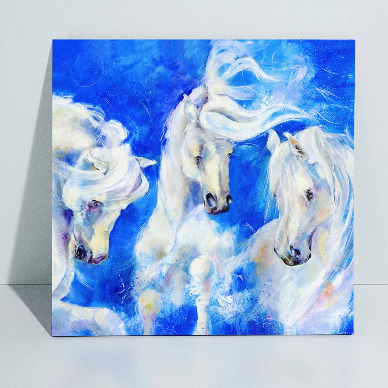 Three White Horses Canvas Art Print designed by artist Sheila Gill
