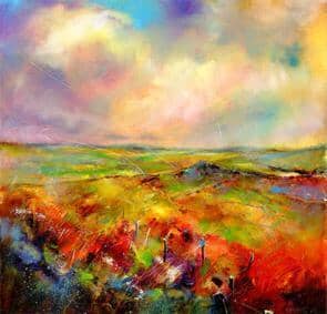 Towards Carl Wark - Oil Painting Hathersage Moor, Peak District Derbyshire landscape by Sheila Gill
