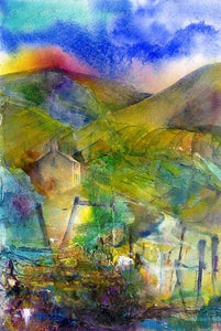 Towards Mam Tor, Abstract Derbyshire Landscape Art Print designed by artist Sheila Gill
