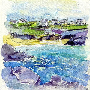 Treyarnon Bay, Cornwall Greeting Card designed by artist Sheila Gill

