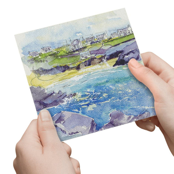 Treyarnon Bay, Cornwall Greeting Card designed by artist Sheila Gill