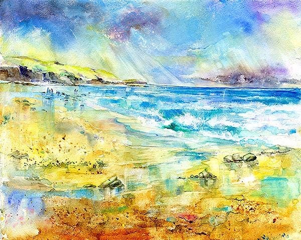 Treyarnon Bay, Cornwall Art Print designed by artist Sheila Gill
