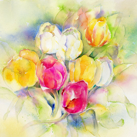 Tulips - Flower Watercolour floral Art Picture designed by artist Sheila Gill
