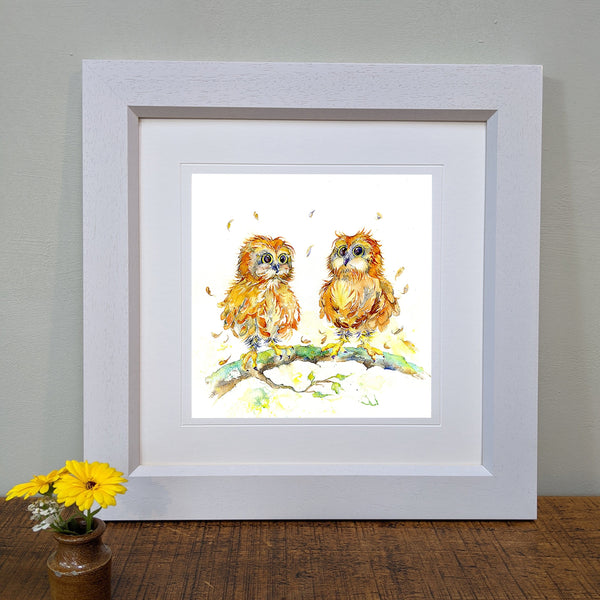 Two Owls Framed Art Picture designed by artist Sheila Gill