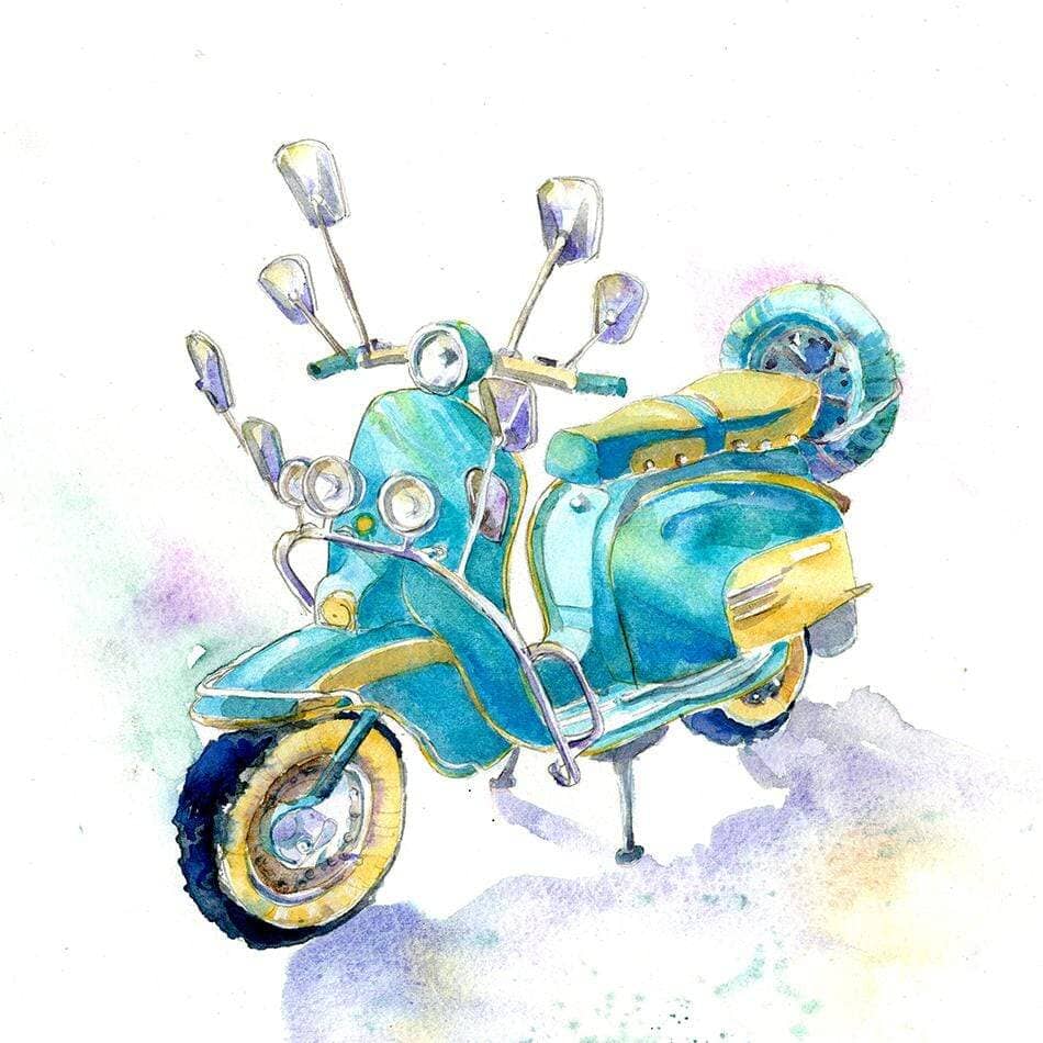 Vespa Scooter Greeting Card designed by artist Sheila Gill