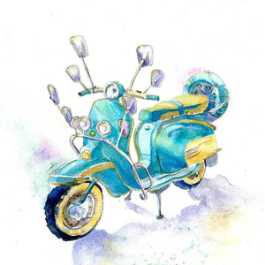 Vespa Scooter Greeting Card designed by artist Sheila Gill