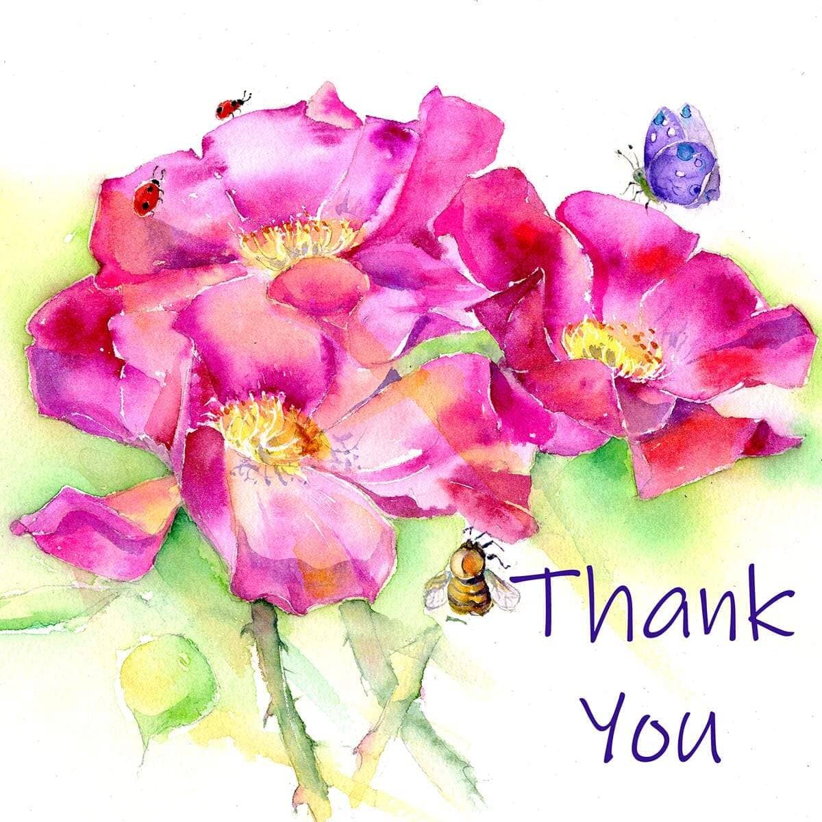 Vintage Rose Thank You Notelet Card Pack designed by artist Sheila Gill
