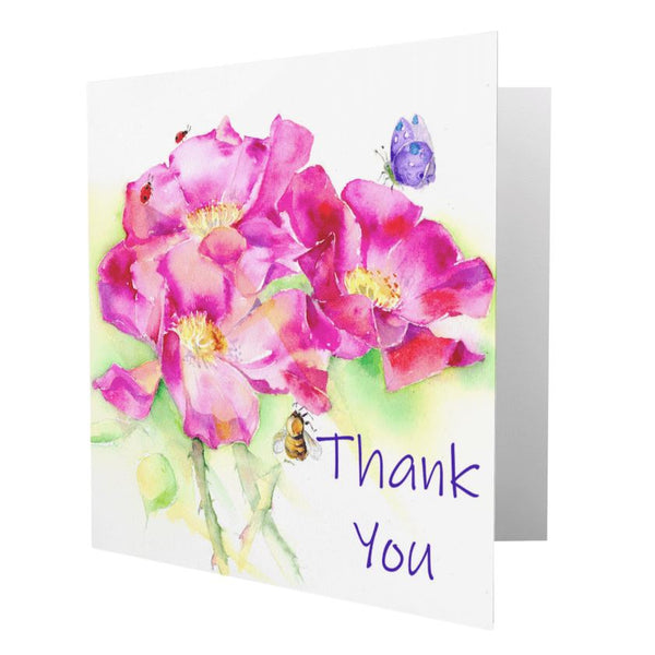 Vintage Rose Thank You Notelet Card Pack designed by artist Sheila Gill