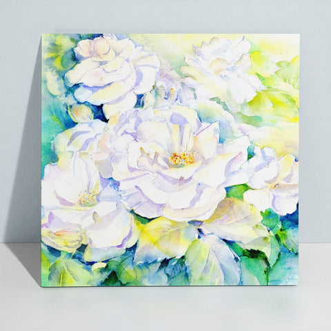Vintage White Roses Canvas Art Print designed by artist Sheila Gill
