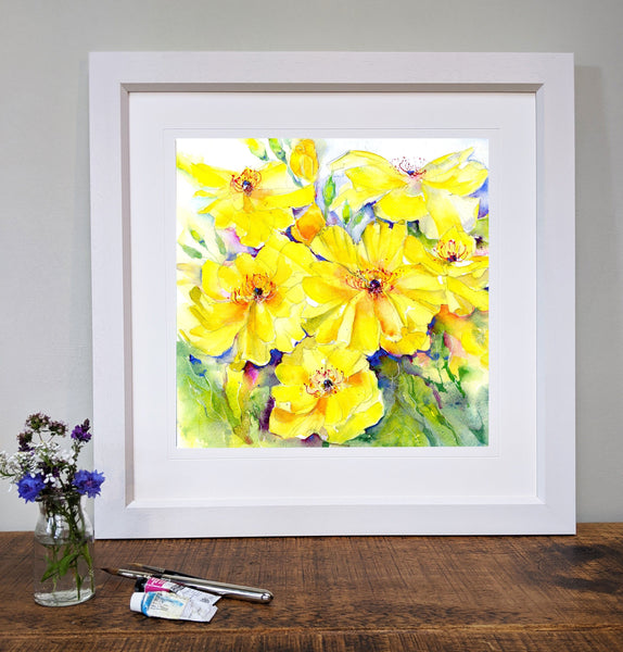 Vintage Yellow Roses - Flower Art Framed Picture Contemporary home decoration by artist Sheila Gill