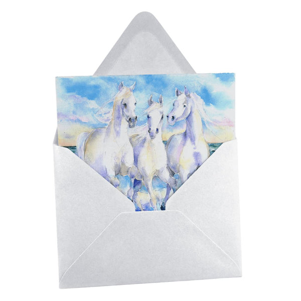 White Camargue Ponies Greeting Card designed by artist Sheila Gill