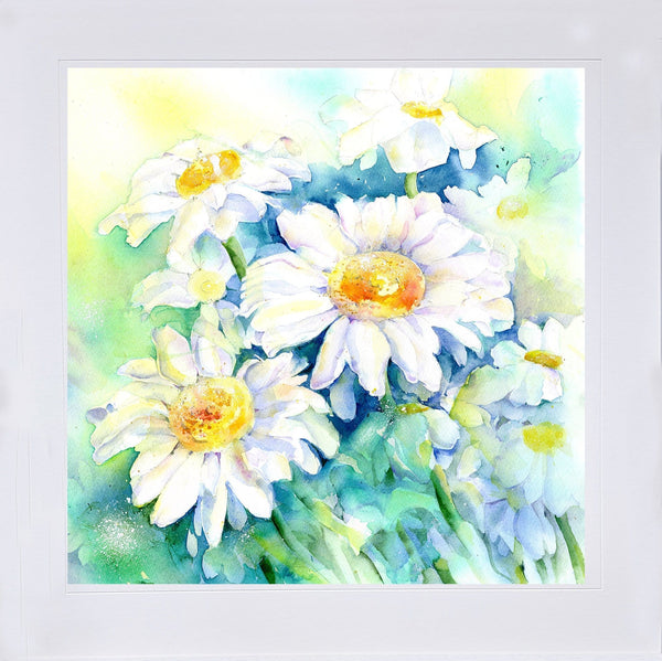 White Daisy - Flower interior decor contemporary green and white Art Print artist Sheila Gill