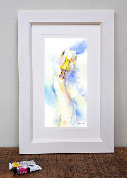 White Duck Art Print Framed home decoration picture designed by artist Sheila Gill