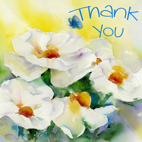 White Flower Thank You Notelet Card Pack designed by artist Sheila Gill
