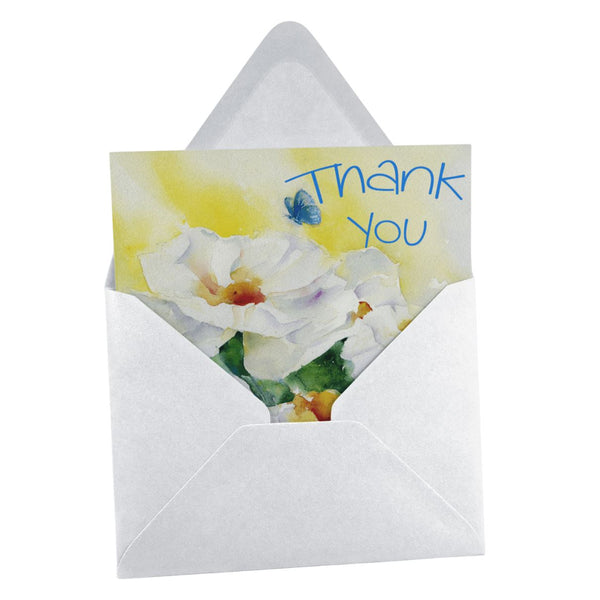 White Flower Thank You Notelet Card Pack designed by artist Sheila Gill