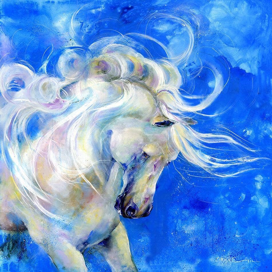 White Stallion Art Print designed by artist Sheila Gill

