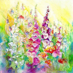 Wild About the Garden - Watercolour Foxgloves Floral Art Picture painted by artist Sheila Gill
