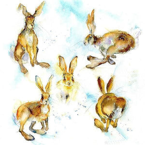Wild Hares Greeting Card designed by artist Sheila Gill
