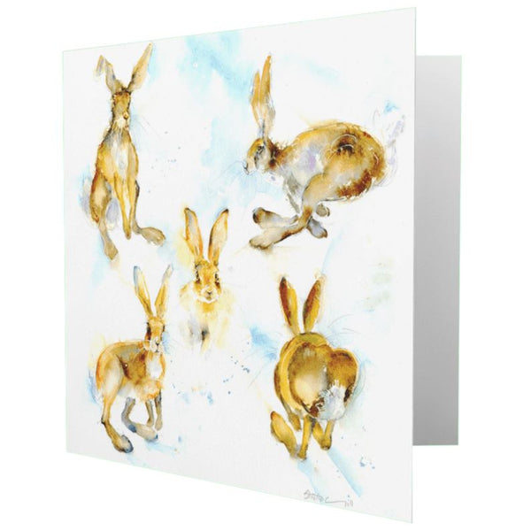 Wild Hares Greeting Card designed by artist Sheila Gill