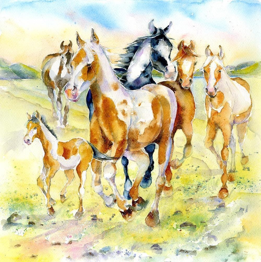 Wild Painted Horses Greeting Card designed by artist Sheila Gill