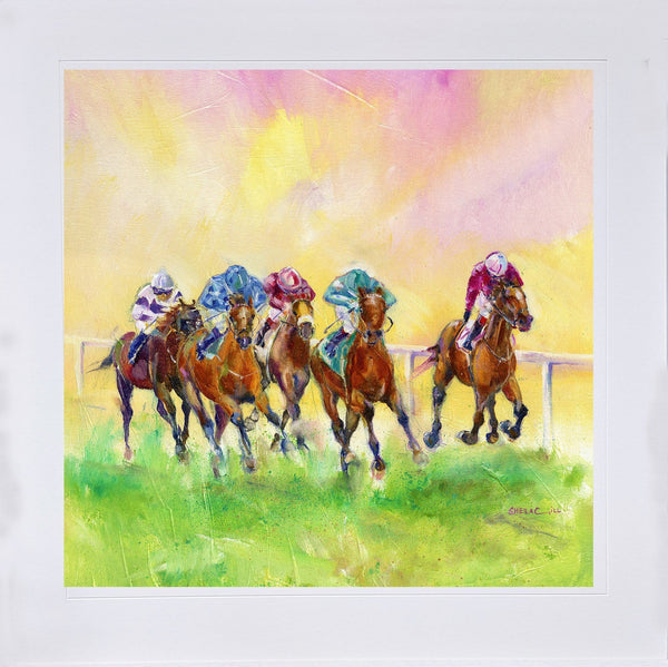Horse Racing Art Print designed by artist Sheila Gill

