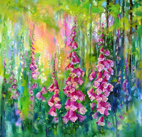 Woodland Foxgloves - Flower Art Print Floral oil painting designed by artist Sheila Gill
