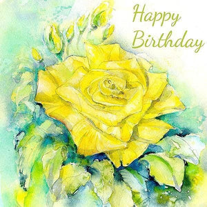 Yellow Rose Birthday Card designed by artist Sheila Gill