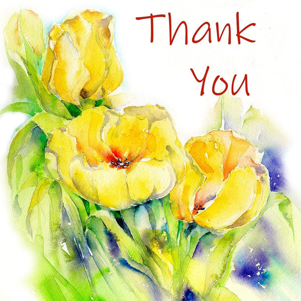 Thank You Yellow Tulips Notelet Card Pack designed by artist Sheila Gill
