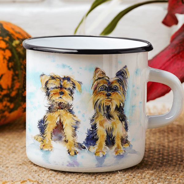 Cute Yorkshire Terrier small dog breed Enamel Mug designed by artist Sheila Gill

