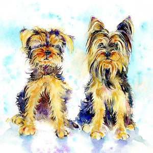 Yorkshire Terriers Greeting Card designed by artist Sheila Gill