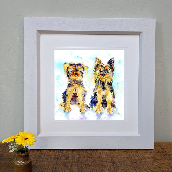Yorkshire Terriers Dog Art Print designed by artist Sheila Gill